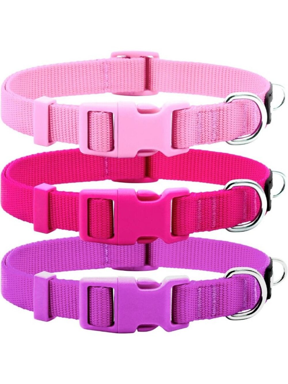 3-Pack Soft Nylon Dog Collars for Large Dogs | Quick Release, Adjustable, Pink